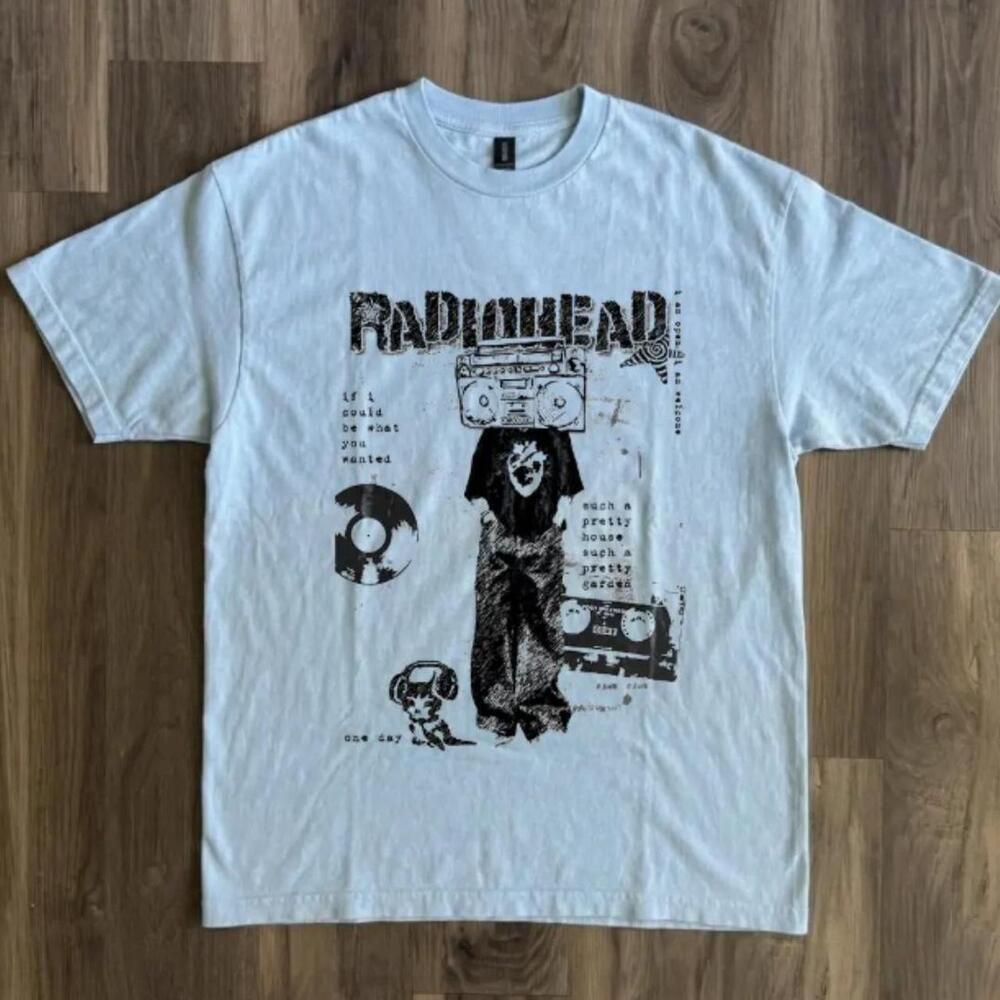Gildan Men White T-Shirt Radiohead White Graphic Tee